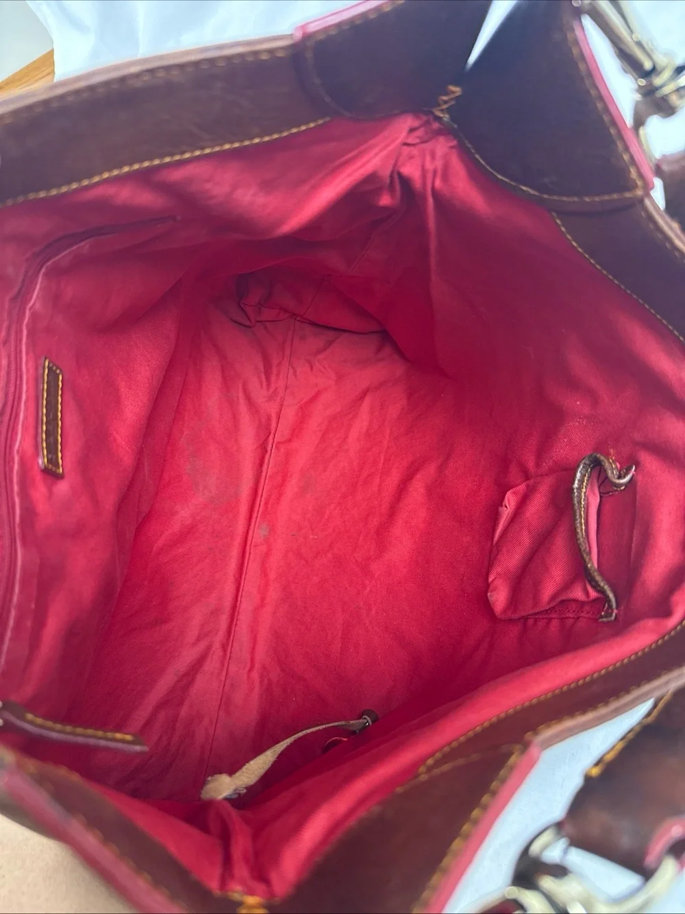 Vintage Dooney & Bourke Brown Leather Hobo Shoulder Bag with Brass Logo